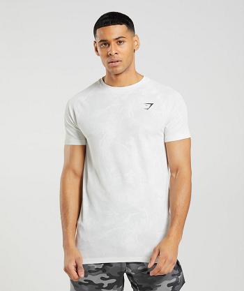 T Shirts Męskie Gymshark Geo Seamless Białe Głęboka Szare | PL 3785WNB